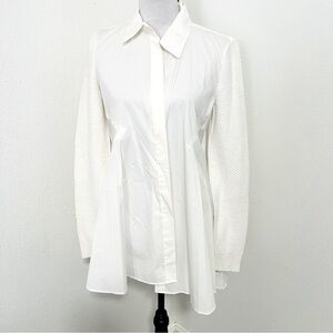 Donna Karan New York Women's Button Up Collared Shirt Sweater Sleeves Size M NWT